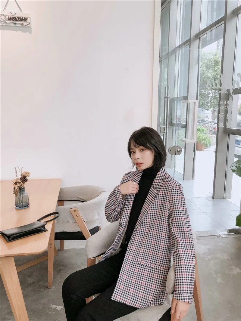 

TMODA695 Za Women Elegant Plaid Suit Blazer Vintage Style 2021 Autumn Long Blazer Pockets Office Lady Suit Outwear