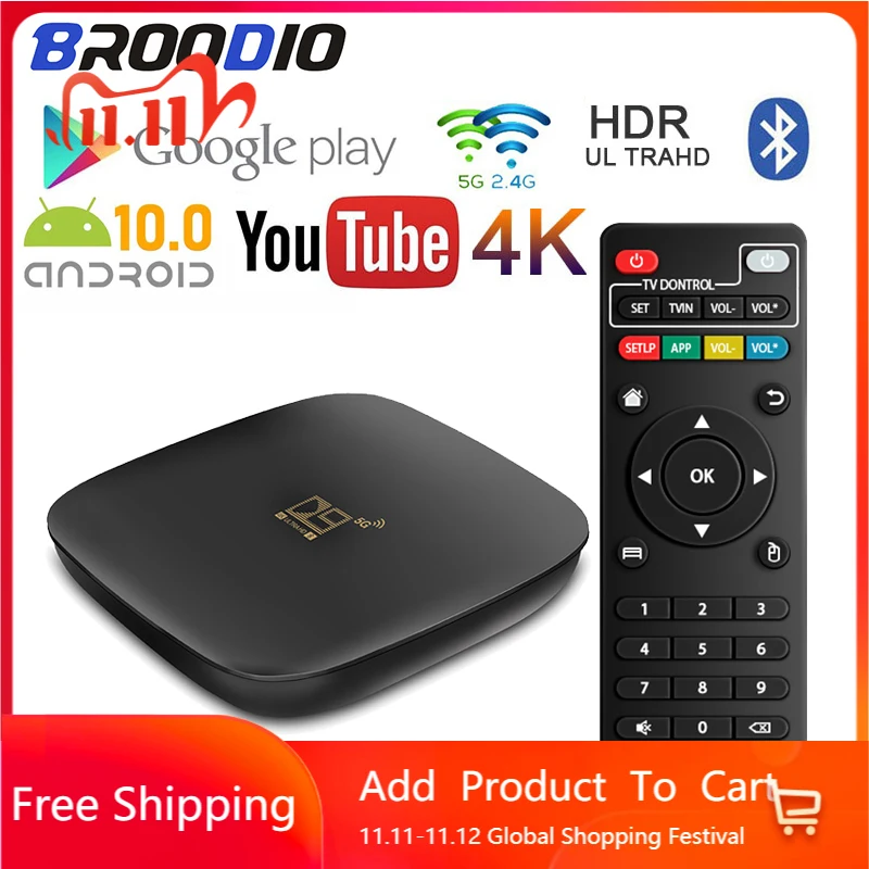 

Wireless Bluetooth 4 TV Box Android 10.0 Quad Core 4K Smart TV Media Player 2.4G 5G Wifi Tvbox Android Receiver 16GB Set Top Box