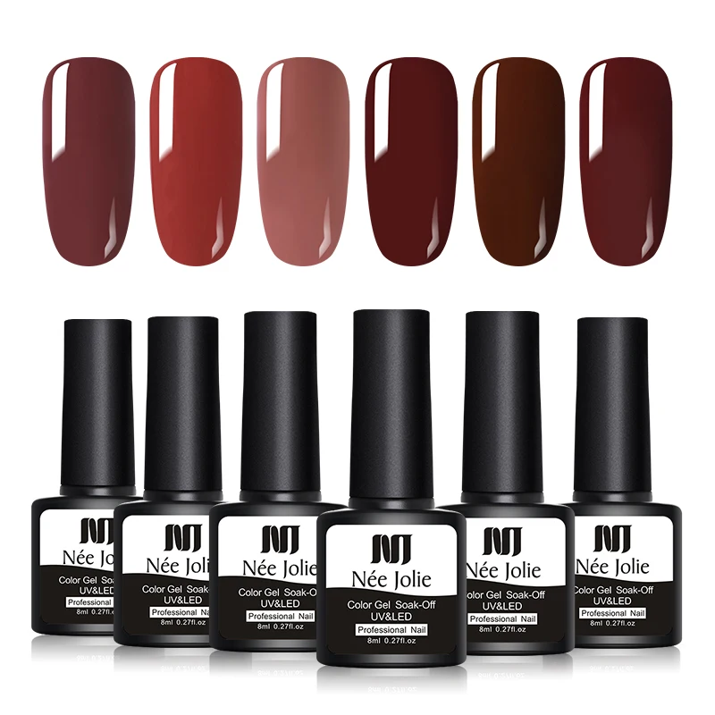 NEE JOLIE1 Bottle 8ml Caramel Series Gel Polish 11 Coffee Colors Soak Off UV Gel Varnish One-shot Color Nail Art Gel