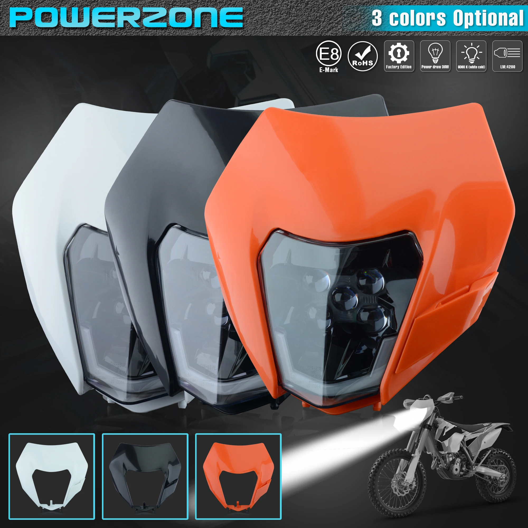 PowerZone мотоцикла светодиодный головной светильник обтекатель Supermoto для KTM SX EXC SXF MX