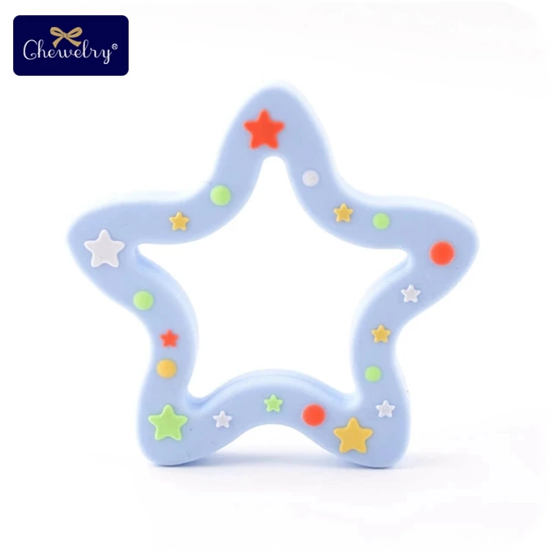 Blue Star 1 шт. силиконовые снежинки Прорезыватель Рождественская елка звезда кулон Рождественский Олень Подарки для ребенка Лось пряники Ман детский Прорезыватель подарки - Цвет: Blue Star