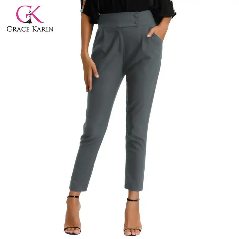 Женские брюки карандаш Grace Karin офисные укороченные с высокой талией и боковыми