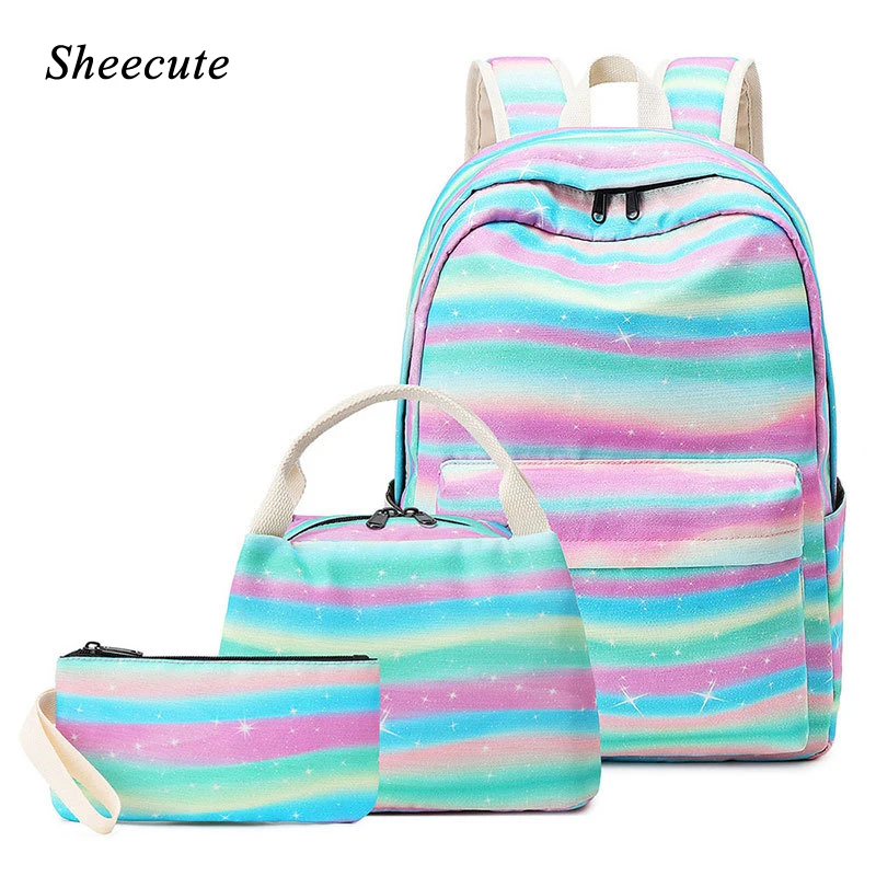 Школьные ранцы для девочек подростков детский рюкзак с радужным принтом легкая