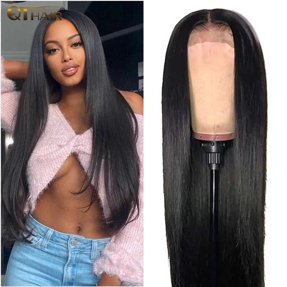 T Part lace Closure Wig Straight Human Hair Wig Brazilian 100%Human Hair Extensions 4*1 Closure Remy Human Hair Wig From QT Hair