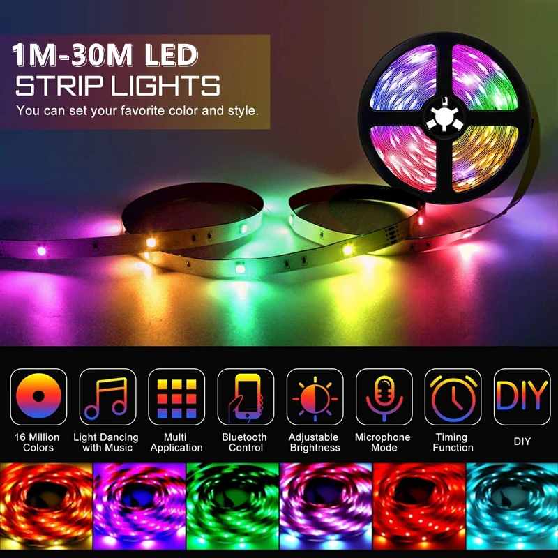 LED Strip Lights 1M-30M WS2812B USB 5050 RGB Bluetooth Infrared Remote Control Luces Flexible Lamp Diode Tape For Festival SMD | Лампы и