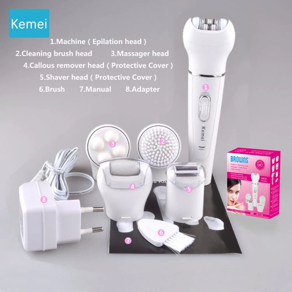 Kemei 5 в 1, Женская бритва, электробритва, эпилятор для бритья, бикини, триммер, многофункциональная Женская бритва для удаления, бритва для лица, 4 - Цвет: km2199