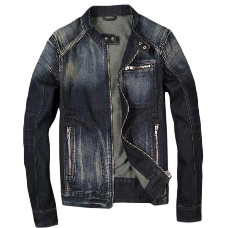 Куртка мужская джинсовая в европейском и американском стиле Байкерская уличная