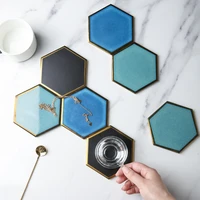 luxury hexagon ceramic cup coaster europe phnom penh table cushion cup pad coffee tea tablemat black green non slip placemat