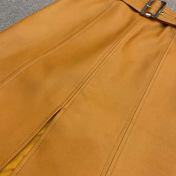 

OL Spring 2021 elegnat leather pencil skirts High Quality Sheepskin high-rise leather skirts C796