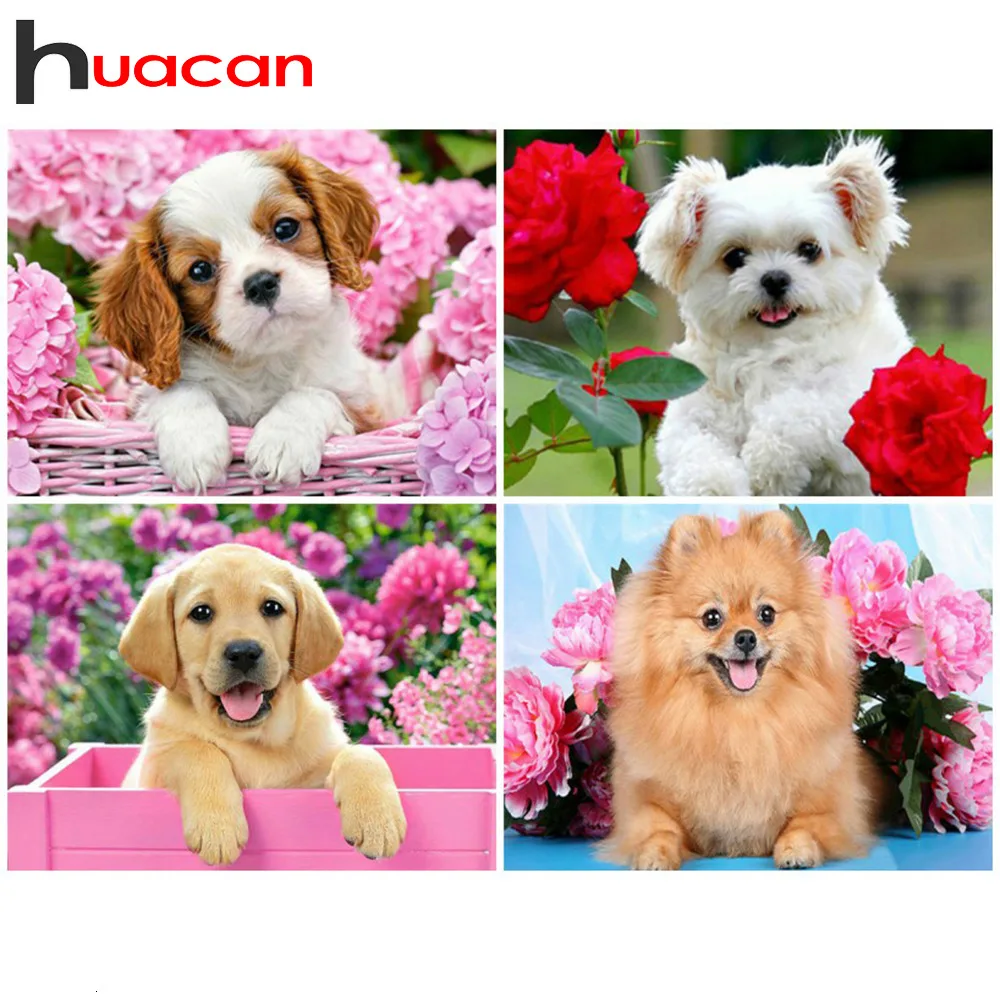 Алмазная 5D картина Huacan полноразмерная с изображением животных собак вышивка