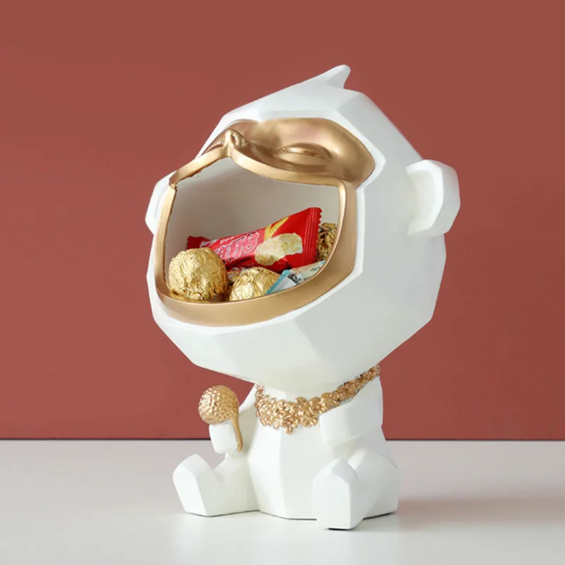 Figurita de mono de boca grande, caja de almacenamiento, decoraci&oacute;n del hogar, escultura de Arte de resina Ornamental, regalo decorativo-3