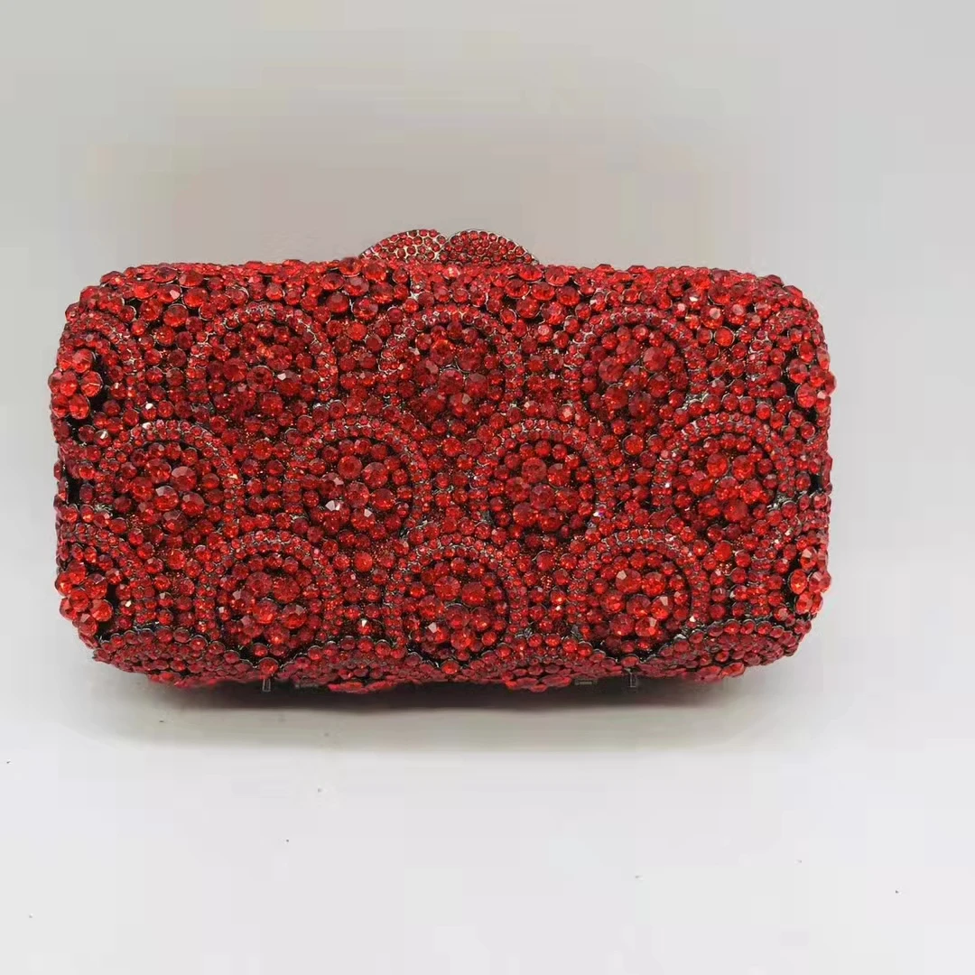 

XIYUAN Women Red/Gold/Silver Color Crystal Clutch Purses Diamond Handbags Wedding Party Cocktail Rhinestone Minaudiere Gift Bag