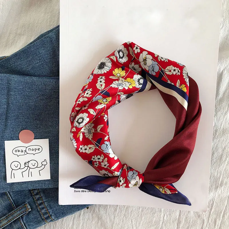 

New 2020 Women Neck Scarf Hijab Wraps 100% Pure Silk Square Brand Head Scarves Female Foulard Bandana Neckerchief Lady Shawls