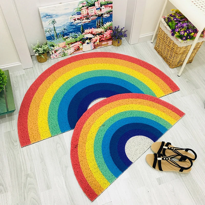 

Semicircle Rainbow Doormat Pvc Carpet Doorway Entrance Corridor Aisle Bathroom Non-slip Stain Resistant Foot Pad Bedroom Rugs