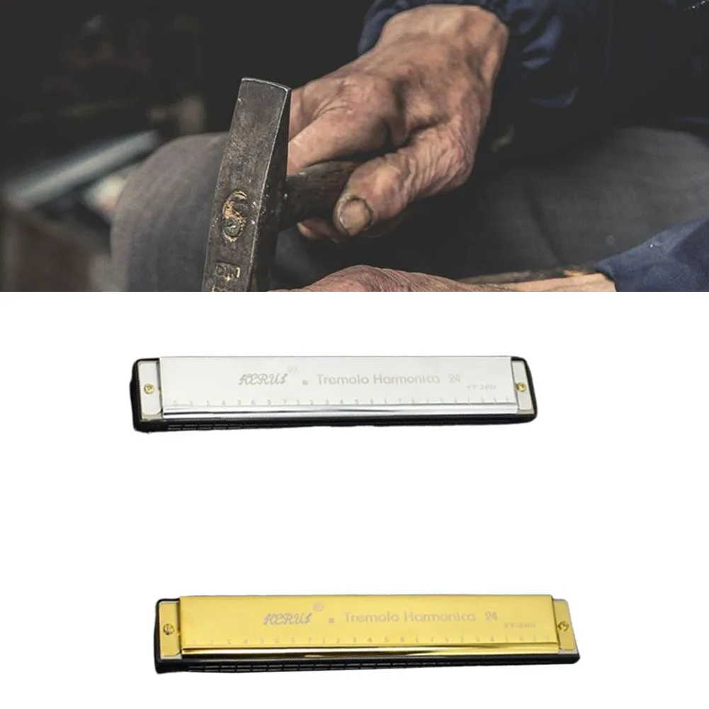 

Professional 24 Hole Classic Metal Harmonica Vibrato Key C Harp Harmonica Metal Organ For Beginners Kids Instrument Toy