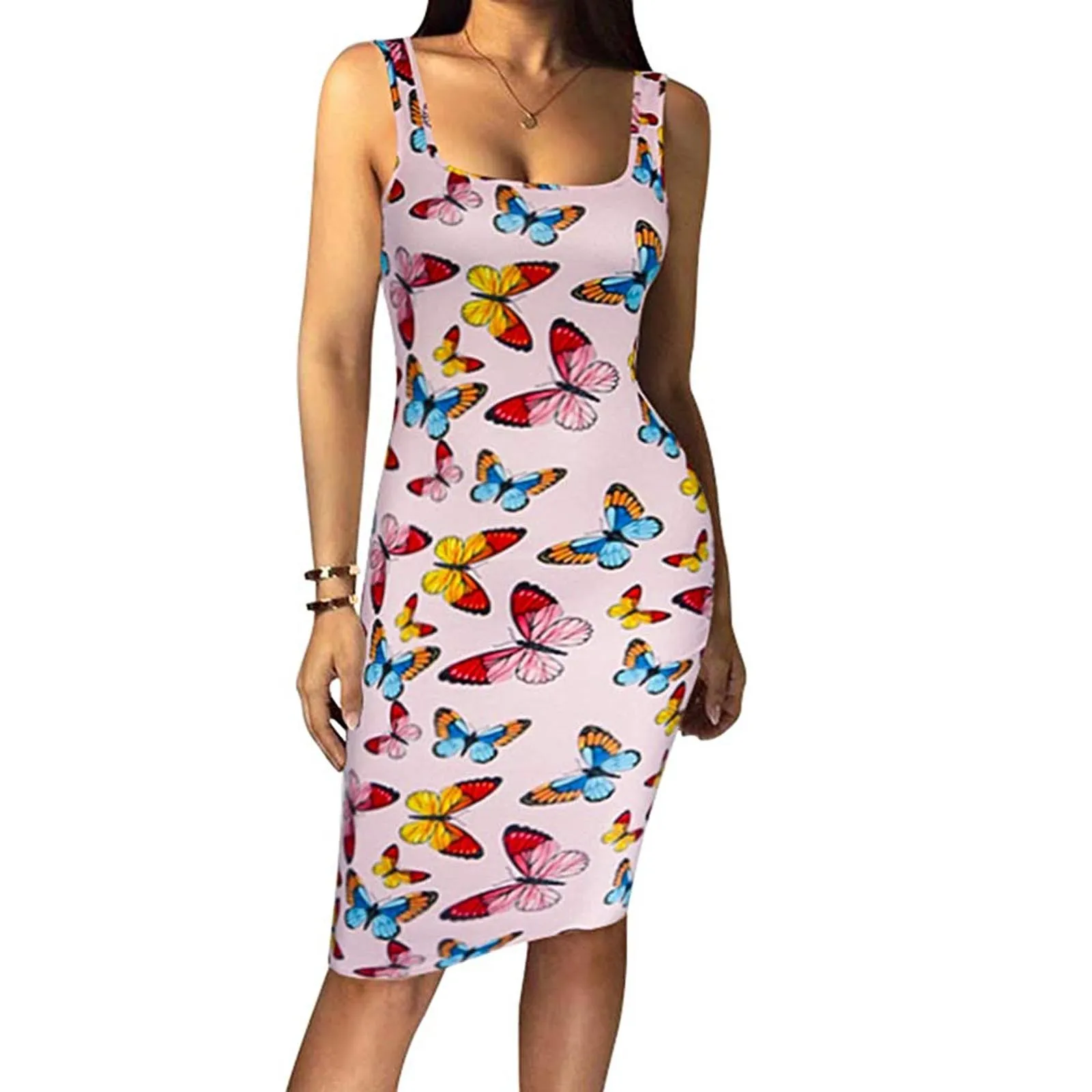 

40# Sexy Printing Tank Dress Women Tight Sleeveless Club Dresses For Women 2021 Vintage Bodycon Knee Length Dress Vestidos