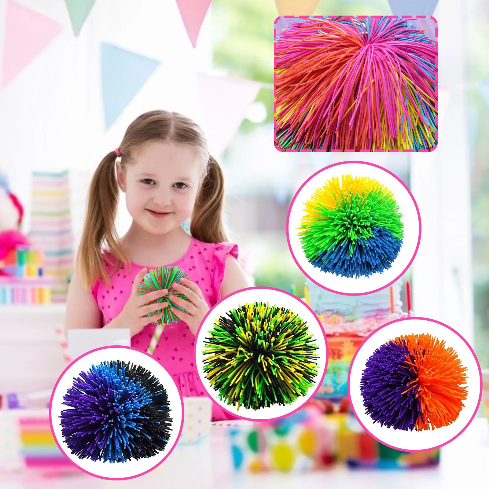 

6cm Large Colorful Silicone Koosh Ball Stringy Ball Bouncing Fluffy Jugging Ball Sensory Fidgets Stress Relief Toys FE