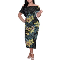 new samoa gowns sexy short sleeve off shoulder dress polynesian tribal frangipani hibiscus printing formal occasions maxi dress