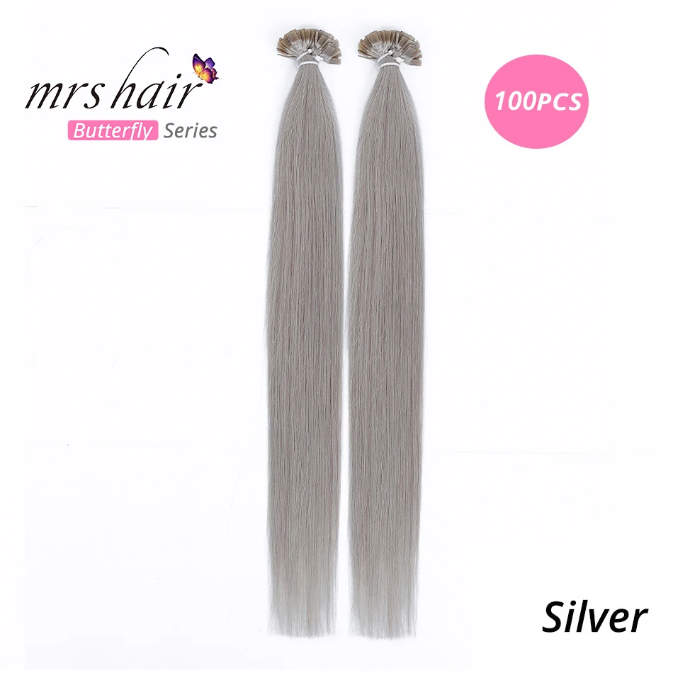 MRSHAIR предварительно скрепленные плоские волосы для наращивания 1" 18" Искусственные волосы одинаковой направленности прямые капсулы жидкий кератин волосы - Цвет: KFTSILVER-100