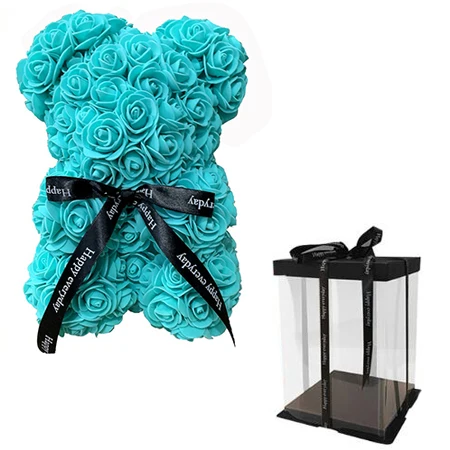 25cm with box 25 см День Святого Валентина Искусственный Красный мишка Роза цветок подарочная коробка для женщин плюшевый медведь кролик подарок - Цвет: 25cm with box