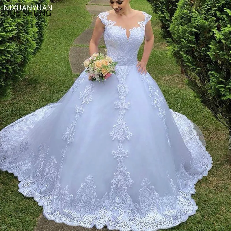 

Vintage Country White Lace Wedding Dress with Sheer Back Moodcome White Wedding Ball Gowns Dresses Robe Mariee Sirene