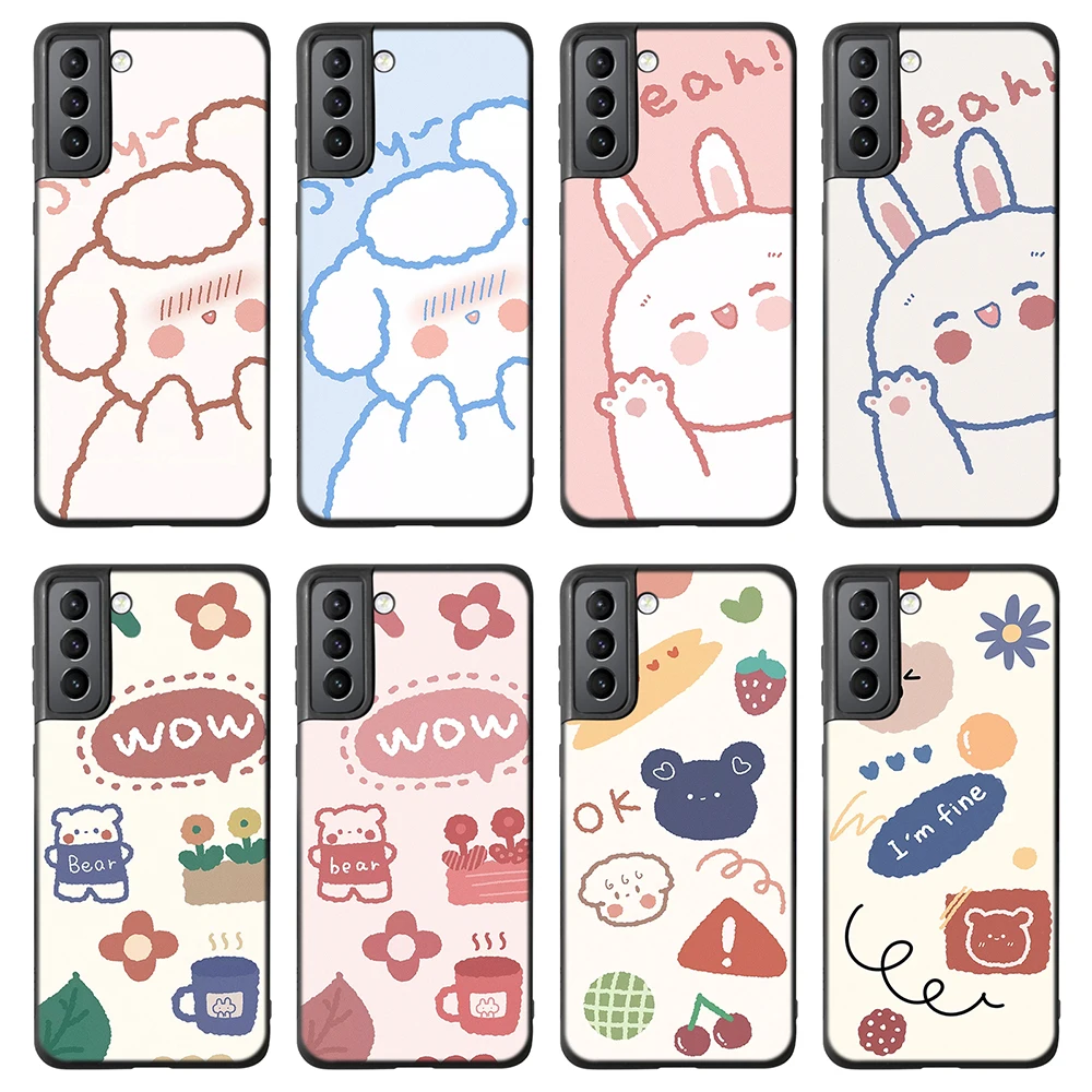 

Cartoon Cute Bear Rabbit Case for Samsung Galaxy S21 S22 S20 S10 S9 Plus Ultra S20FE S10e A52 A12 NOTE 20 10 9 Plus Lite Cover