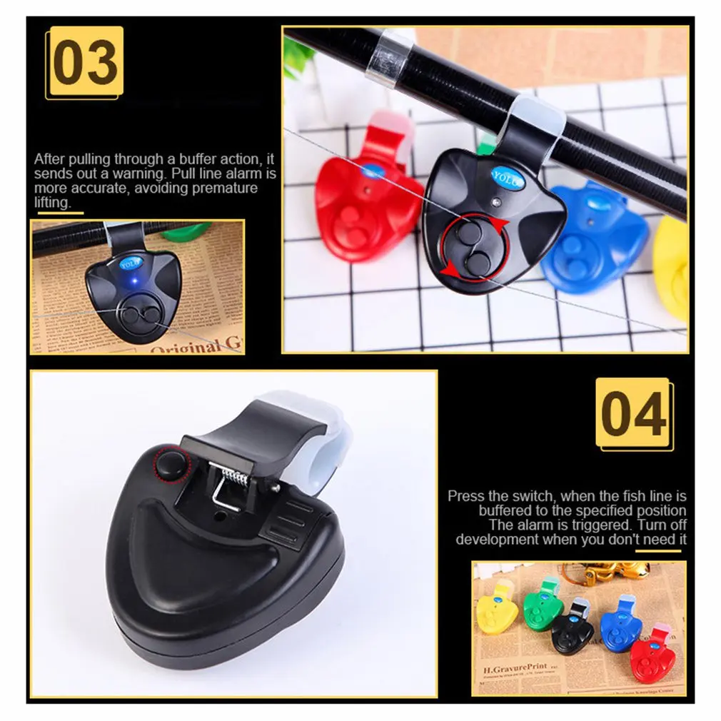 

Intelligent Buffer Hook Rod And Sea Rod Fishing Smart Bite Alarm Sealed Without Bolt Energy Saving Sound Light Alarm 1 Pcs