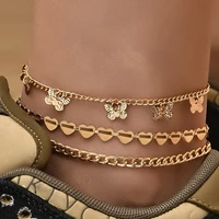 2021 boho anklet foot heart chain ankle summer bracelet charm butterfly tassel sandals barefoot beach foot bridal jewelry a035