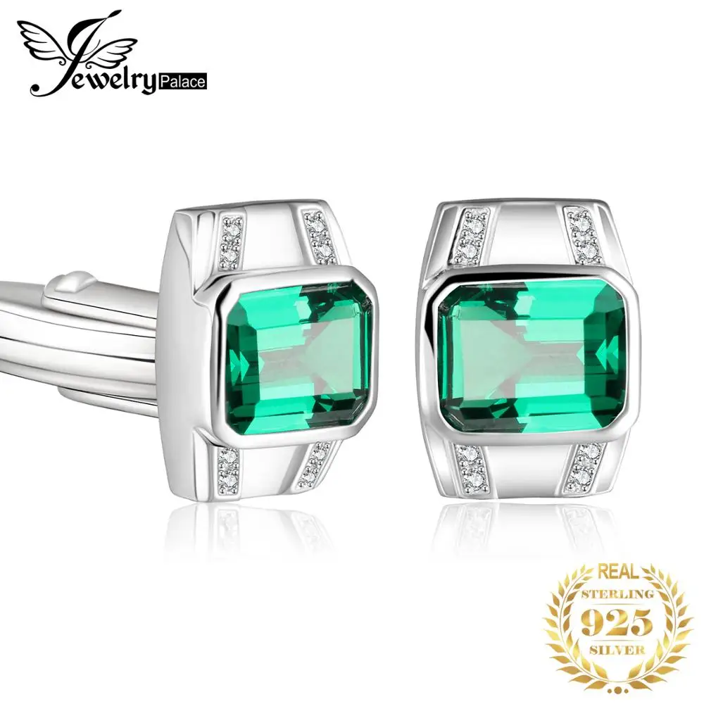 Классические мужские запонки JewelryPalace из искусственного изумруда|Украшения для
