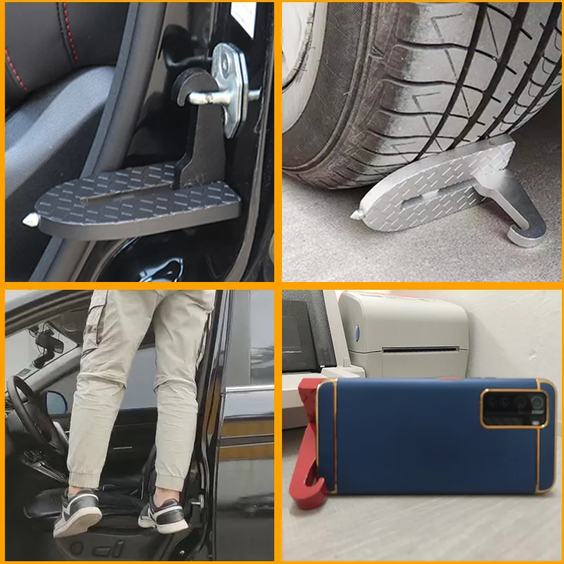 

Foldable Car Door Step Pedal Universal Auto Rooftop Luggage Ladder Hooked Foot Pegs Doorstep Safety Hammer