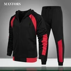 Мужской спортивный костюм из двух предметов, повседневная осенняя куртка с капюшоном и брюки, мужская спортивная одежда, костюм для бега на молнии в стиле пэчворк, 2022