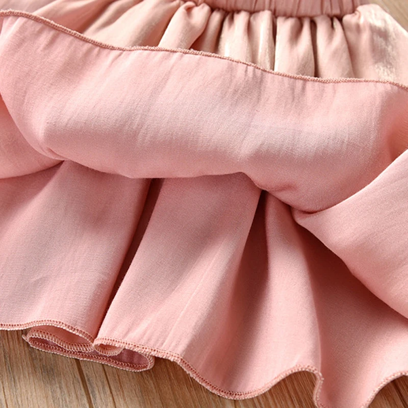 Girls Clothing Set 2020 Summer Sweet Letter Top Short Sleeve+Solid Layered Skirt Fashion 2pcs Sets Children Clothes 3-7Y | Детская
