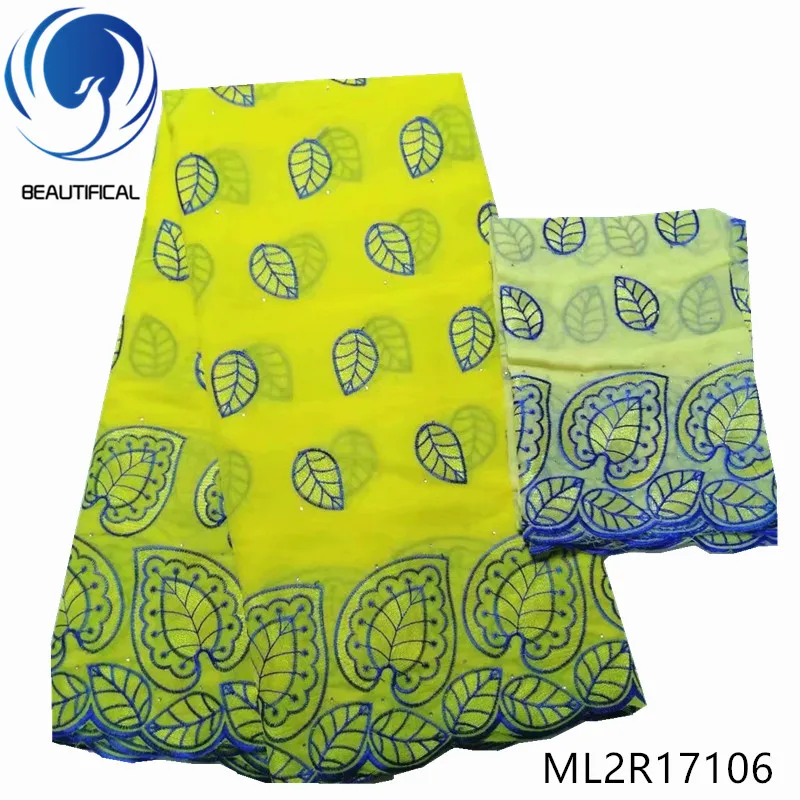 Красивая африканская хлопчатобумажная кружевная ткань с вышивкой в виде листьев