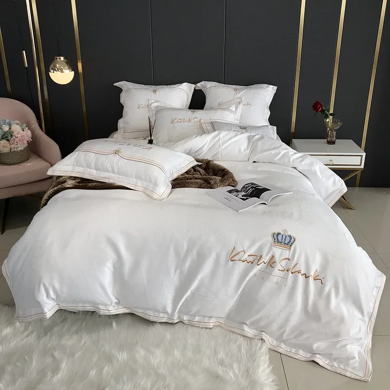 Высококачественный Комплект постельного белья с вышивкой в виде короны сатина