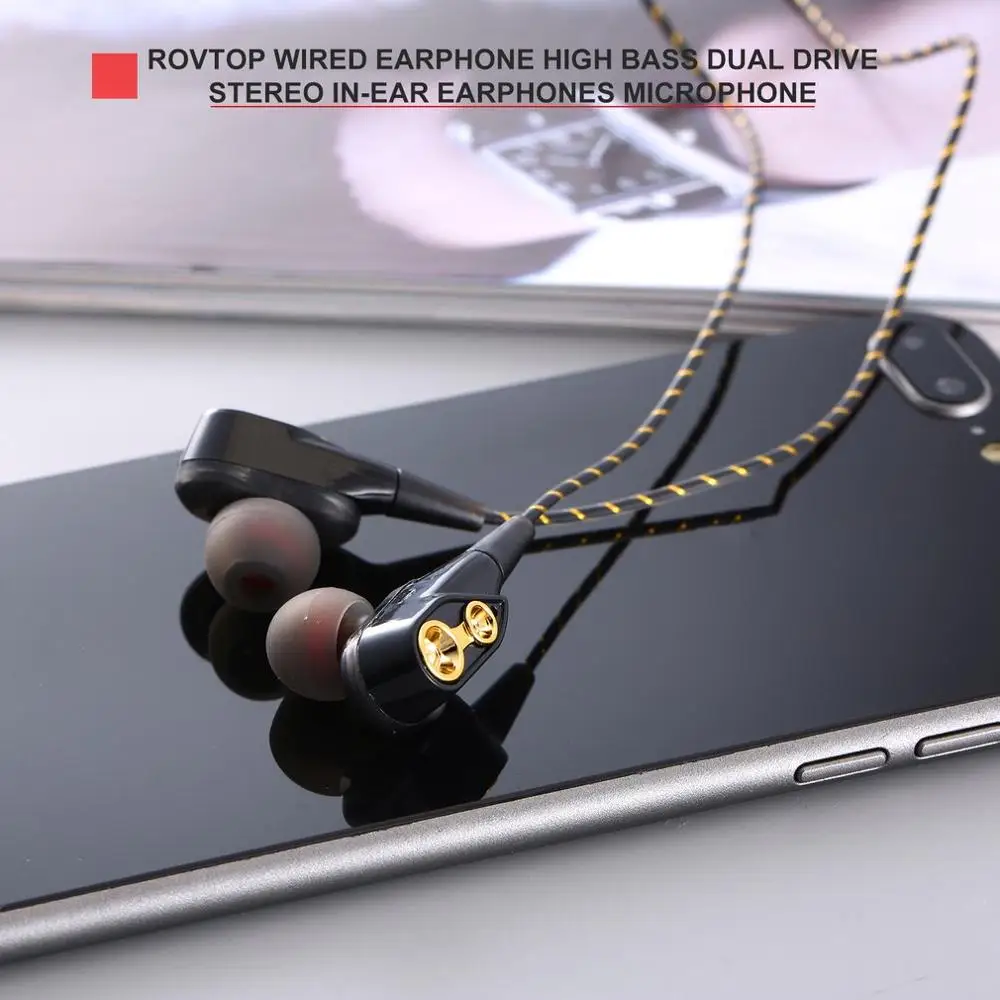 Проводные наушники 3 5 мм высокий бас двойной привод стерео с микрофоном