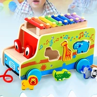 wooden xylophone music instrument trailer car animal puzzle block toys for children musical instrument kids educational toy