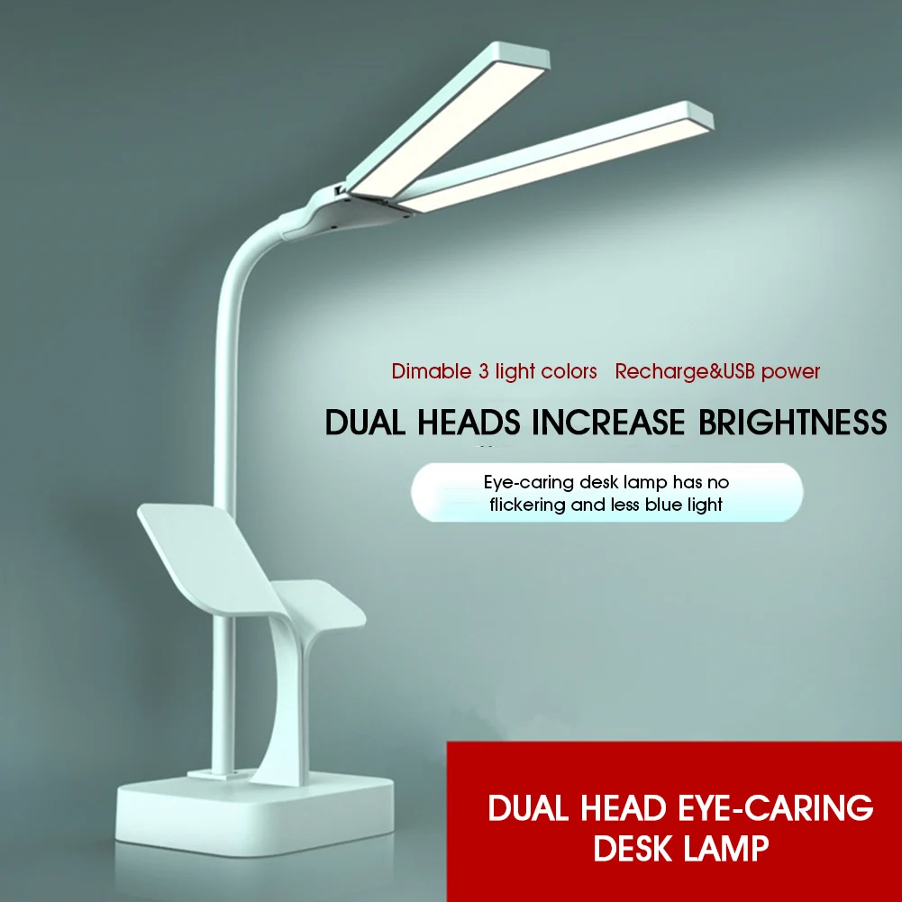 

Dimmable Desk Reading Light Foldable Rotatable Touch Switch LED Table Lamp DC 5V USB Charging Port Desk Dual Head Lamp