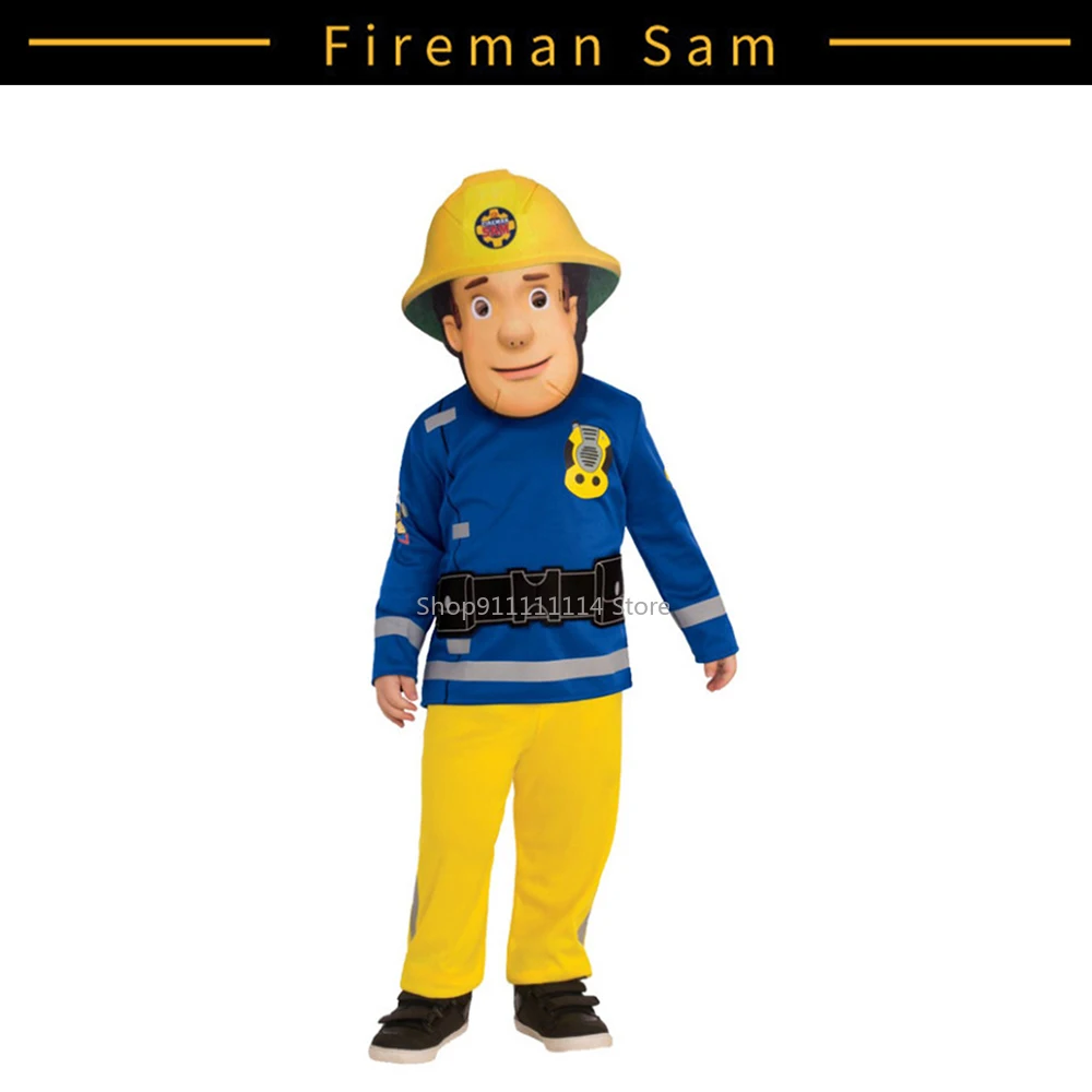 

Christmas Fireman Sam Children's Fancy Dress Cosplay Costume 4-10 Years Kid Uniform Top+Pants+Mask Birthday Gift Halloween Party