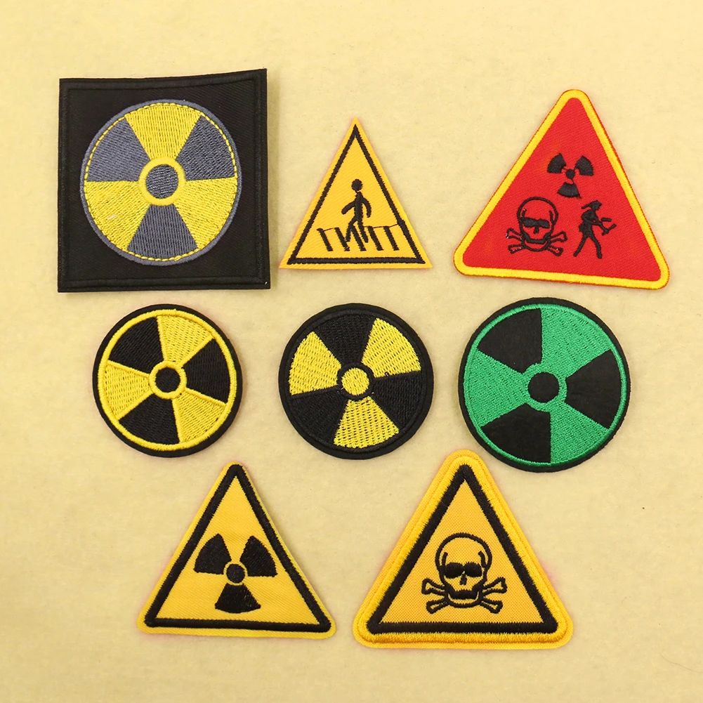 

8PCS Nuclear Radiation Applique Embroidery Badge Danger Warning Patch Iron on Patches for Clothes Stickers DIY Sewing Supplies