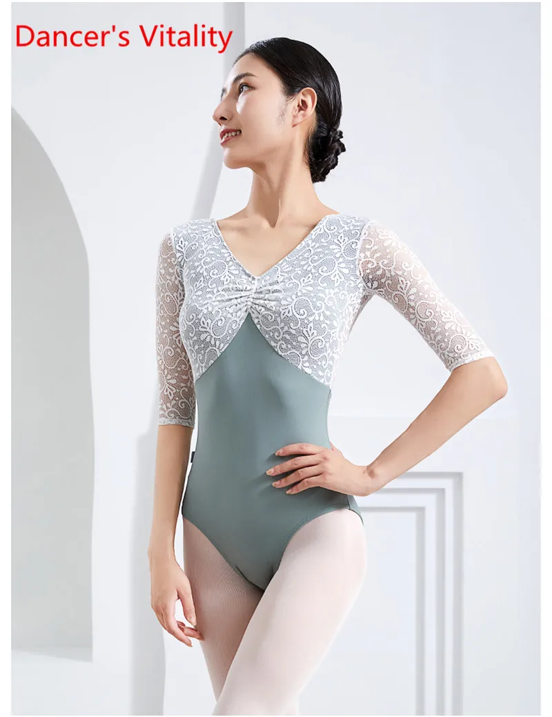 

Балетное платье для взрослых, кружевной топ с короткими рукавами для танцев, женские костюмы для йоги, топ, Базовая тренировочная цельная од...