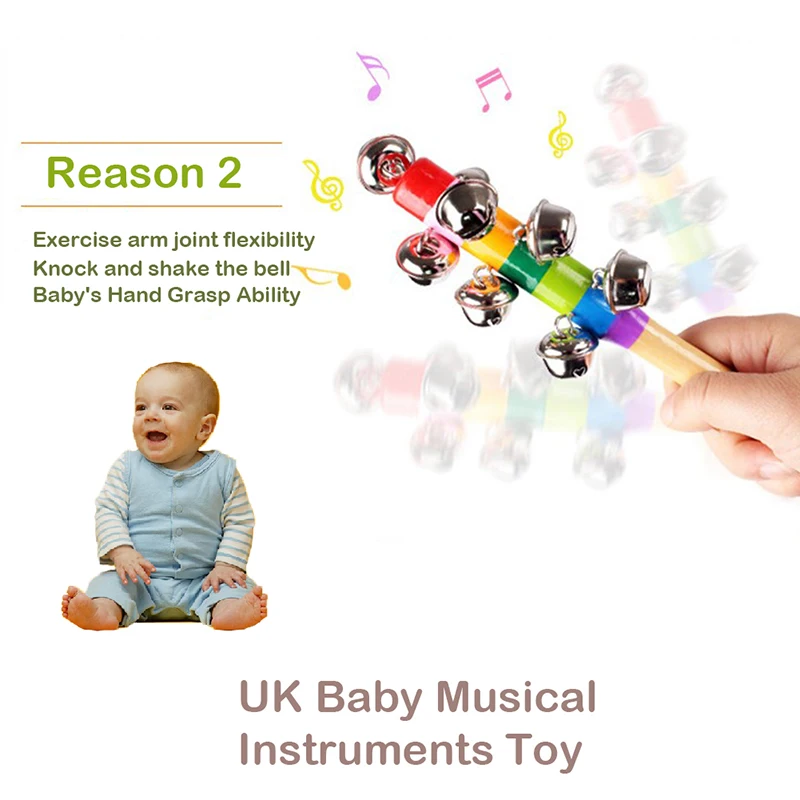 

1 Piece Baby Wooden Rattle Rainbow Color Hand Bell Baby Rattles Jingle Bells Infant Shaker Rattle Educational Toys For Children