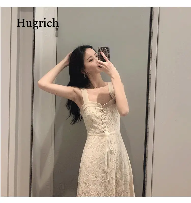 

French Retro Lace Suspender Skirt 2021 Summer New Style Celebrity Party Office Dress