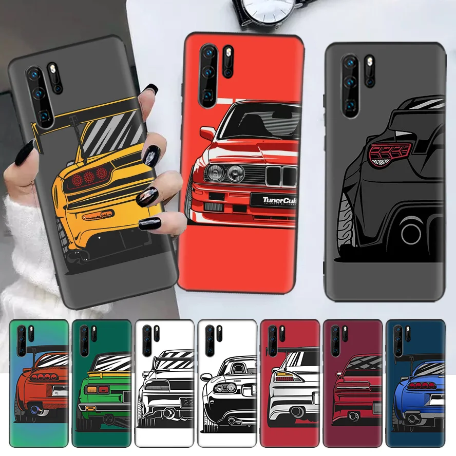 

Japan JDM Sports Cars Comic Black Phone Case For Huawei P30 Lite P20 Pro P40 P10 Mate 20 40 30 10 P Smart Z Plus Pattern Cover