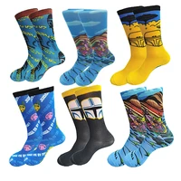 autumn and winter socks mens printing and dyeing cartoon warm stitching pattern tube casual and comfortable crew socks