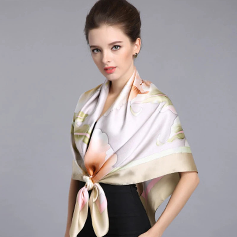 Большой квадратный шарф из чистого шелка женский элегантный роскошный брендовый