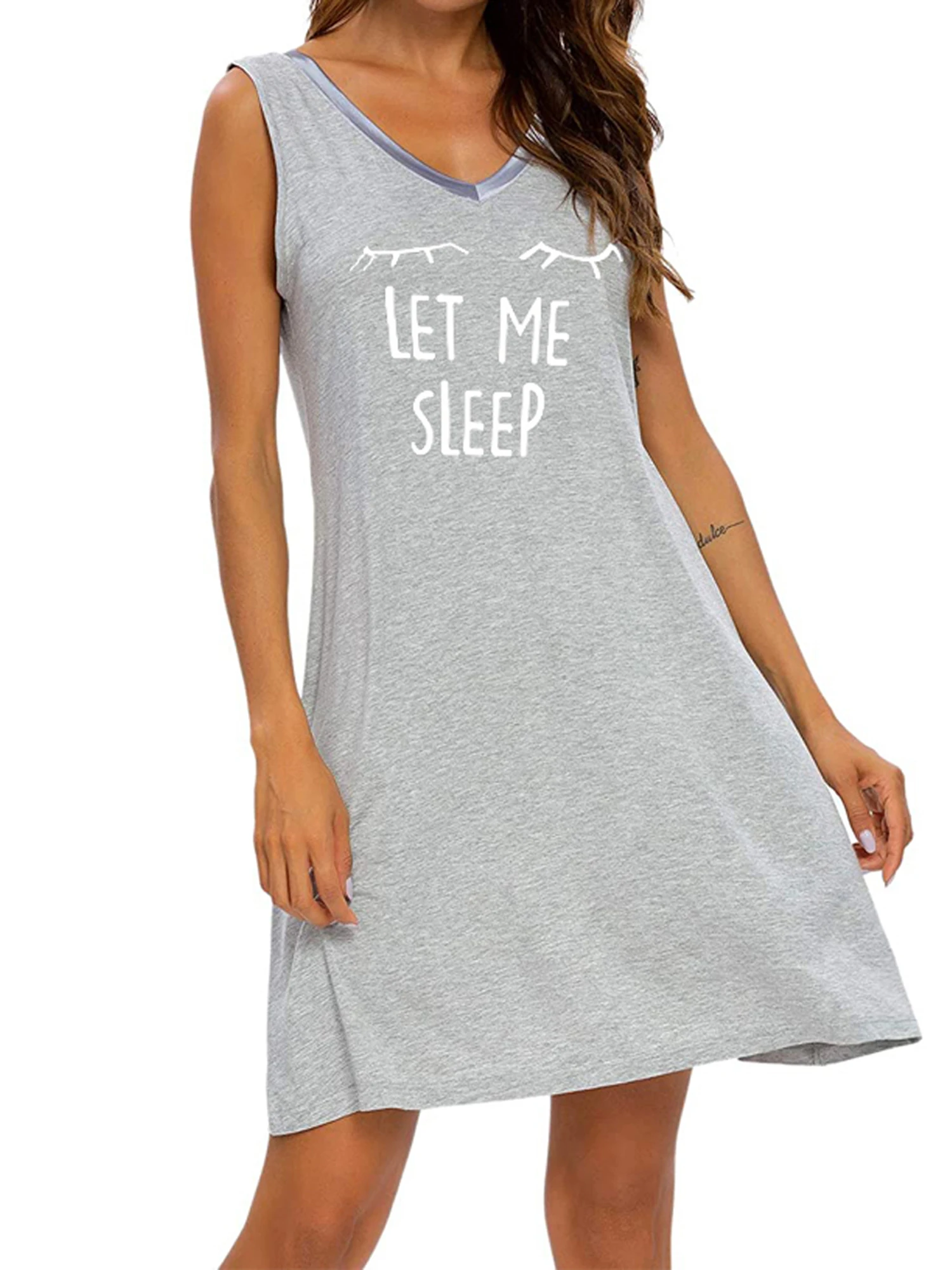 Женская ночная рубашка с буквенным принтом Повседневная Свободная коротким