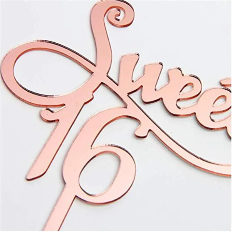 Зеркальный розовый Золотой Топпер для 16 го торта на день рождения девочек