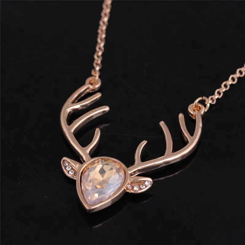 Кристальный Рождественский рога кулон голова оленя цепь ожерелье Изысканный