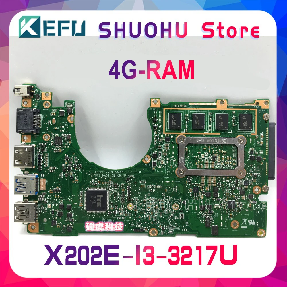 Материнская плата KEFU для ноутбука ASUS X202E X201E S200E X201EP I3-3217U 4G/Memory протестированная на