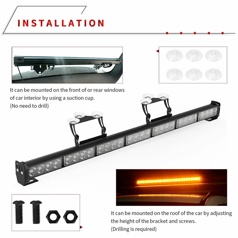 31 Inch 28 LED Emergency Flash Strobe LED Light Bar Traffic Advisor- Amber 12-24V